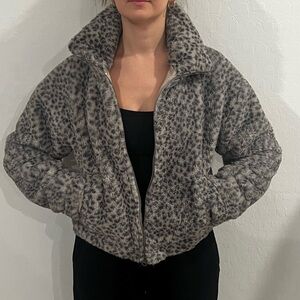 Abercrombie & Fitch Gray Leopard Teddy Jacket